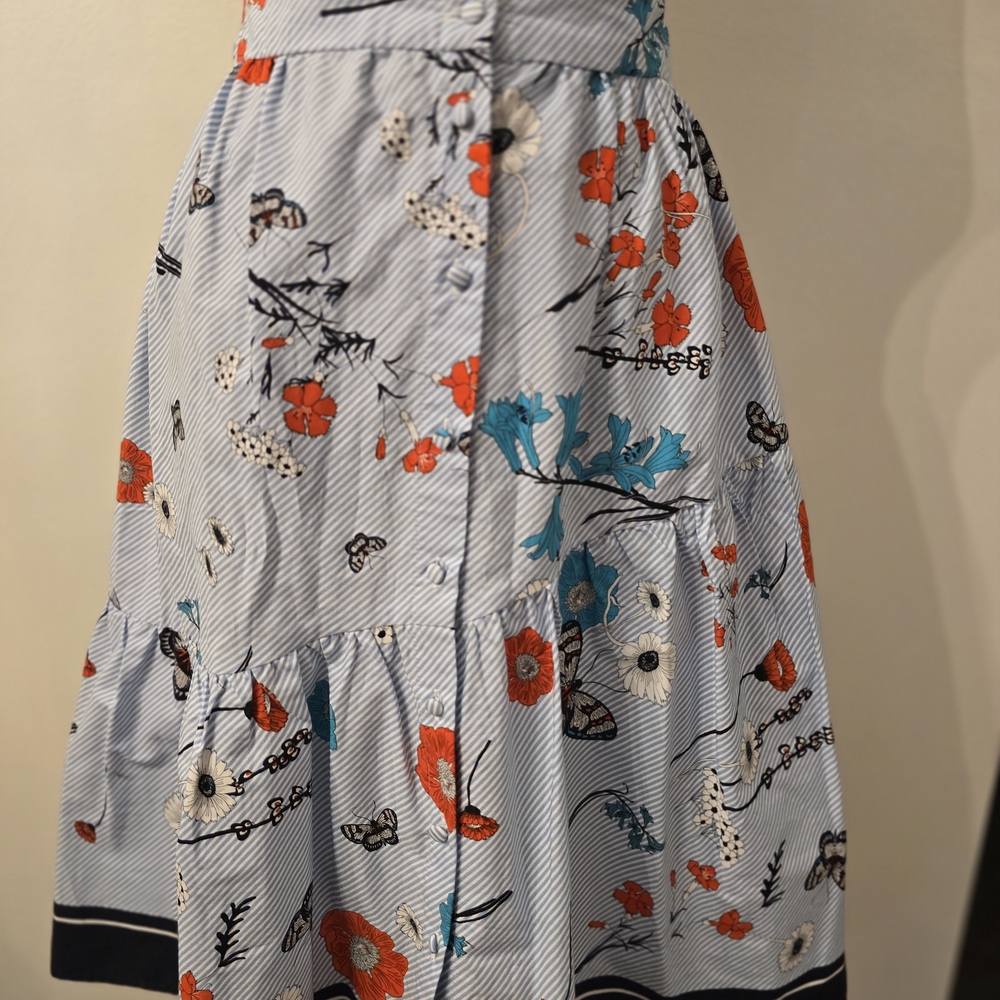 Zara White and Gray Tiered Midi Skirt Casual A-Line